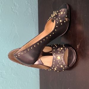 Studded black peep toe shoes